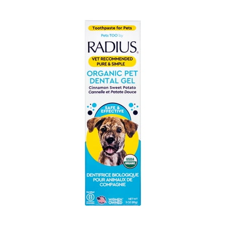 RADIUS USDA Organic Canine Dog Gel Pet Toothpaste, Sweet Potato Cinnamon Flavor, 3.0 oz Tube