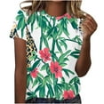 thumbnail image 2 of Fengqque 2025 Women's Vacation Style Floral Print Round Neck Short Sleeve T-Shirt, 2 of 5