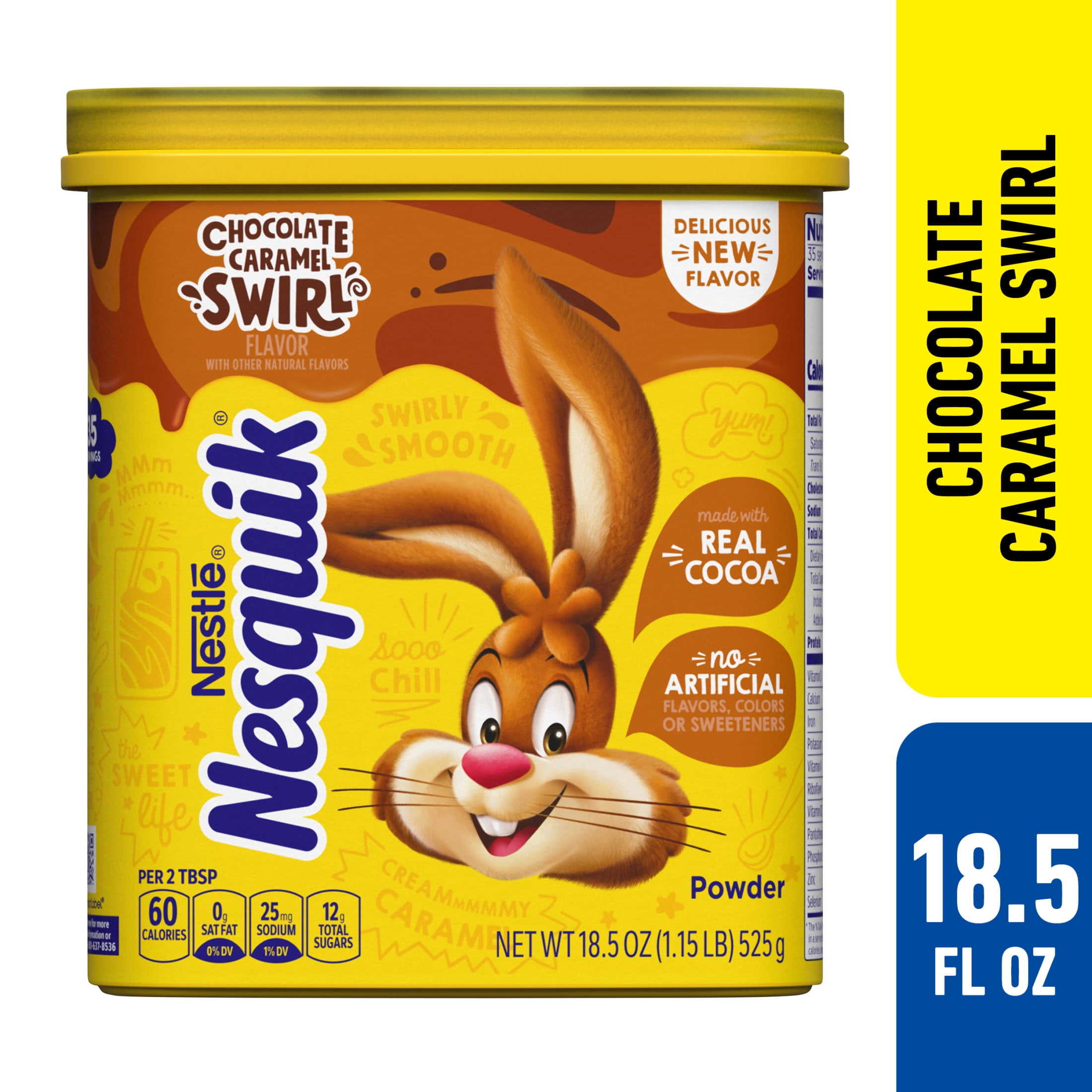 (6 pack) Nestle Nesquik Chocolate Caramel Swirl Flavor Powder Stir In Drink Mix, 18.5 oz Canister, 40 Servings