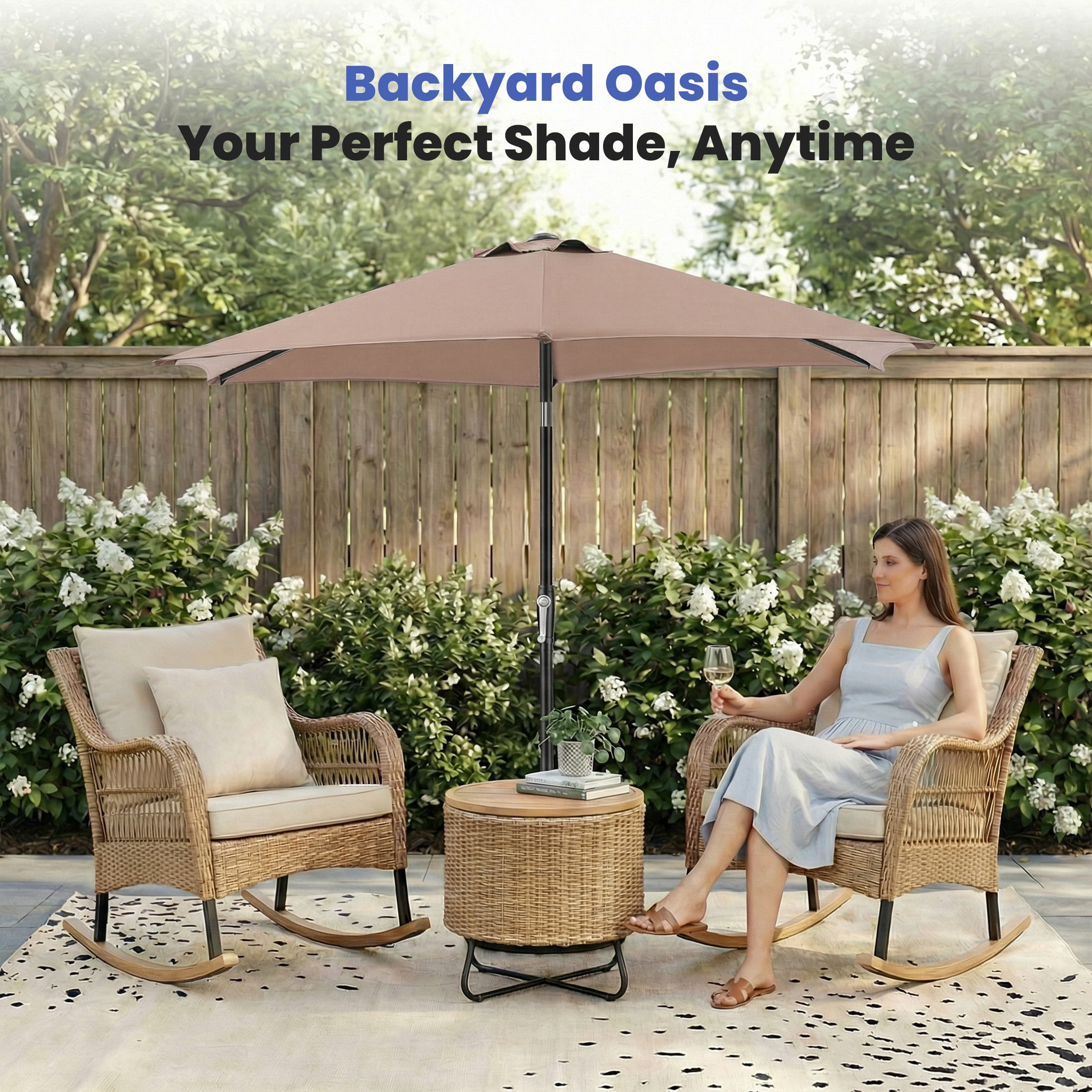 EdX 7.5 FT Outdoor Patio Umbrella, 6-Rib Market Umbrella with Adjustable Tilt and Ventilation Top, UV15+ & Waterproof 180G Polyester Canopy for Patio, Garden and Poolside ,Brown