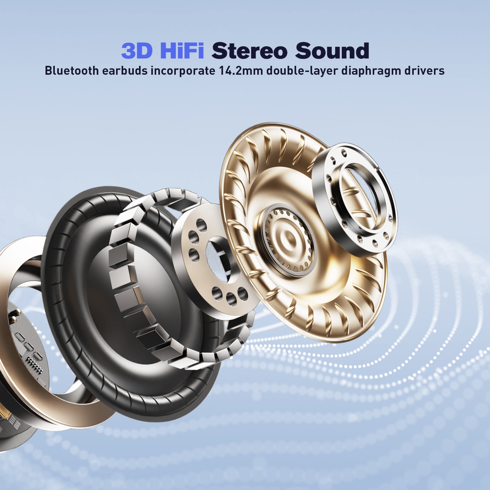 Wireless Earbuds - ETEPPEHI Bluetooth 5.3 Stereo Ear Buds with Earhooks, ENC Noise Cancelling Mic, IP7 Waterproof Earphone for Workout/Running, Blue