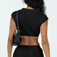 thumbnail image 4 of Top corto de manga corta para mujer, Top corto acanalado con cuello en V profundo, Tops ultracortos informales de verano, negro M, 4 of 6