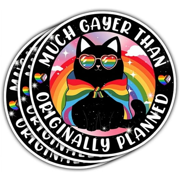 3 Pcs Much Gayer Than Originally Planned Sticker LGBTQ Pride Lesbian Queer Bisexual Waterproof Vinyl Decal, LGBTQ Pride Month Stickers for Water Bottle Tumbler Phone Case Laptop 3"x3"