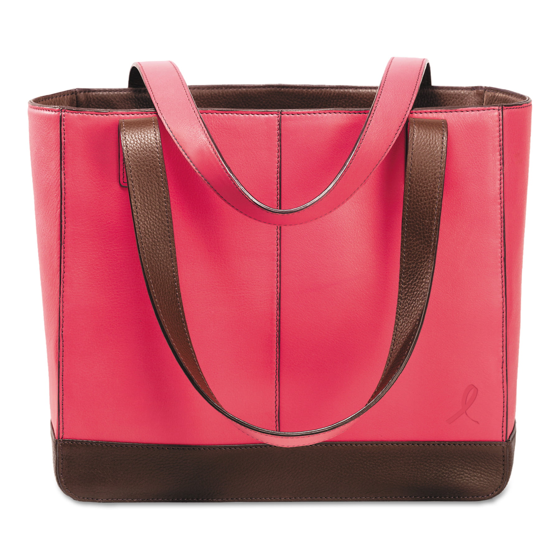 Day-Timer Pink Ribbon Leather Tote, 11 1/2 x 4 x 10, Pink/Chocolate 