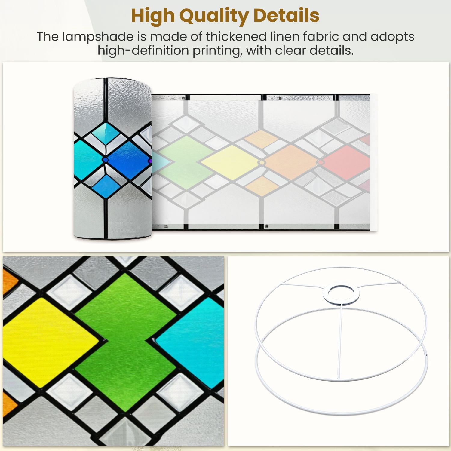 Linen Drum Lampshades Stained glass window geometric colorful Abstract modern 13"x13"x10" Light Shade for Table Lamps Floor Lamps Drum Lamp Shades Lampshade Replacement Assembly Required
