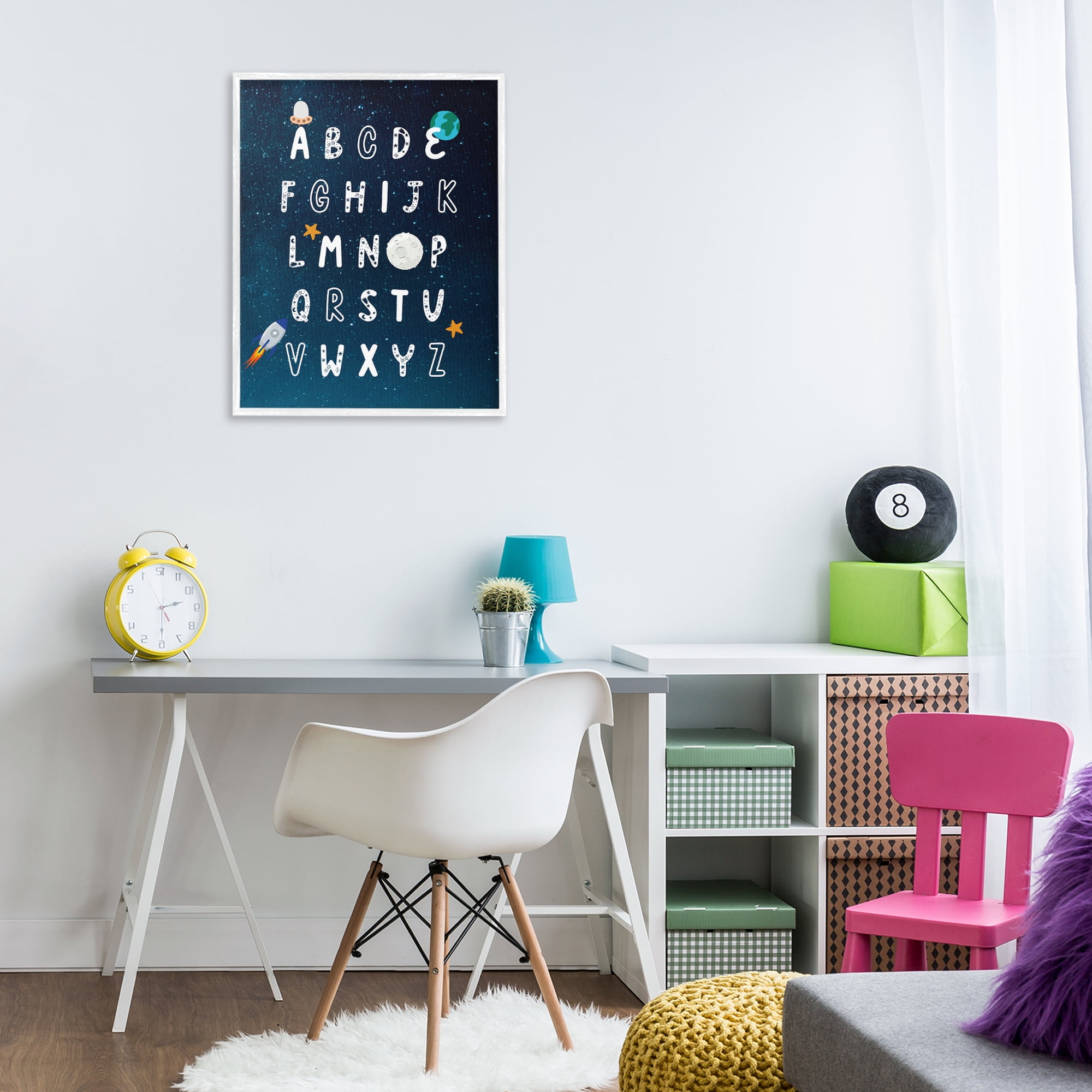 Stupell Industries Astronomy Alphabet Chart Novelty Painting White Framed Art Print Wall Art, 24 x 30