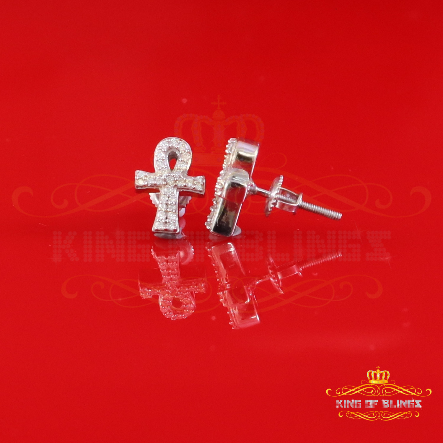 King of Bling's 925 White Silver 0.25ct VVS 'D' Moissanite Ankh Stud Earring Men's/Womens