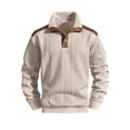 thumbnail image 5 of LYSMORA Men's Knit Stand Collar Button Pullover Sweater, Contrast Splice Elbow Patch Long Sleeve Casual Tops, 5 of 7