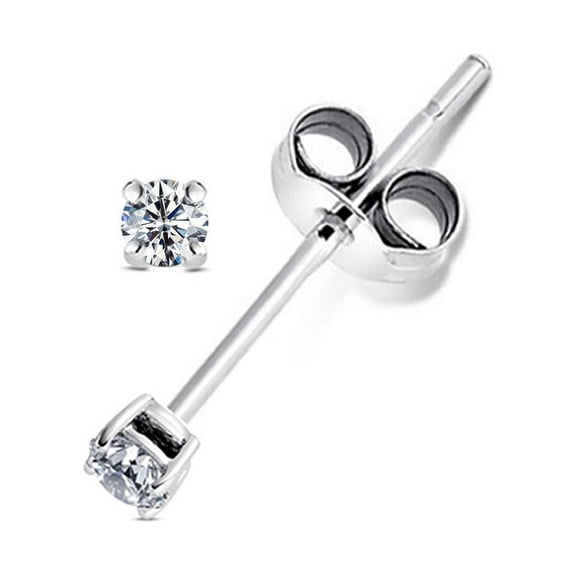 925 Sterling Silver 0.06 tcw Basket Setting 2MM Clear Round CZ Cubic Zirconia Nickel Free Stud Earrings