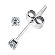 ANDREA JEWELERS 925 Sterling Silver 0.06 tcw Basket Setting 2MM Clear Round CZ Cubic Zirconia Nickel Free Stud Earrings