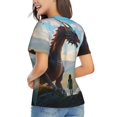 thumbnail image 3 of Vsdgher Clear Sky Mountain Red Dragon Women Shirts V Neck Short Sleeve Tops T-Shirt Basic Tees, S to 3XLX-Large, 3 of 5