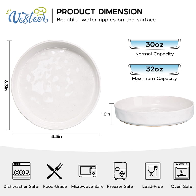 Vesteel Pasta Bowls Set of 4, 32 oz Stoneware, Speckled White photo 6