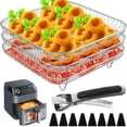 thumbnail image 1 of Abizarch Rejilla cuadrada para freidora de aire de 3 capas, accesorios para freidora de aire de 7,8 pulgadas, rejilla deshidratadora de parrilla de acero inoxidable, cesta apilable para freidora de ai, 1 of 5