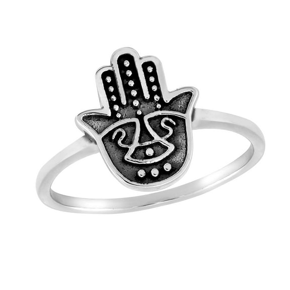 Symbol of Protection Mystical Hamsa Hand .925 Sterling Silver Band Ring-7