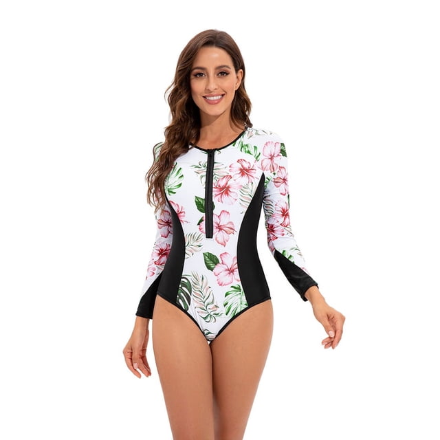 Traje de baño de una pieza para mujer, sexy, deportivo, de manga larga, estampado, para surfear