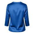 thumbnail image 7 of Wang6 Womens 3/4 Sleeve Tops Elegant V Neck Satin Tshirts Ladies Trendy Solid Going out Tunic Tees Shirts Blue 0713-3/4 sleeve tshirts M, 7 of 7