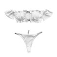 thumbnail image 3 of DondPO Bikini Sets for Women Bathing Suit Suits Bikini Cut Chain Swimwear Bathing Bandeau Set Ruffle Metal High Bikinis Ribbed Swimwears Tankinis Set Two Piece Swimsuit for Women Micro Bikini White S, 3 of 9