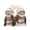 thumbnail image 3 of 3 in 1 Winter Knitted Beanie Hat Face Neck Warmer Set for Women Girls Fleece Lining Ski Caps with Pompom, 3 of 4