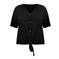 thumbnail image 4 of 2DXuixsh Womens Shirts Womens Plus Size Tops Short Sleeve V Neck Knit Tunic Blouse Tie Front Button up T Shirts Shirts for Women Black Size Xxl, 4 of 5