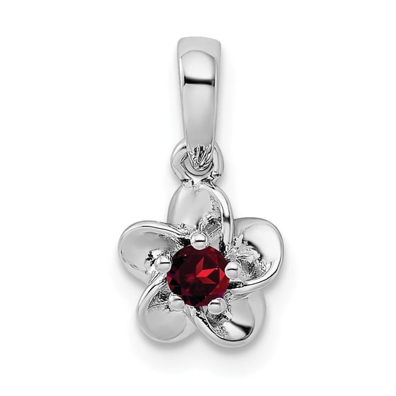 FB Jewels Sterling Silver Rhodium-plated Floral Garnet Pendant