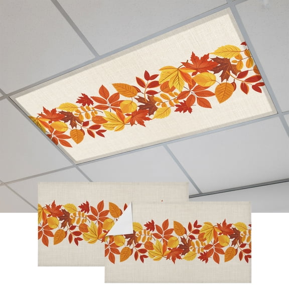 Fall Magnetic Fluorescent Light Covers for Ceiling Lights 2x4 Ft, Thanksgiving Autumn Maple Leaf on Linen Office Classroom Kitchen Drop Ceiling Light Covers Lighting Filters Shade Panel 2 Packs