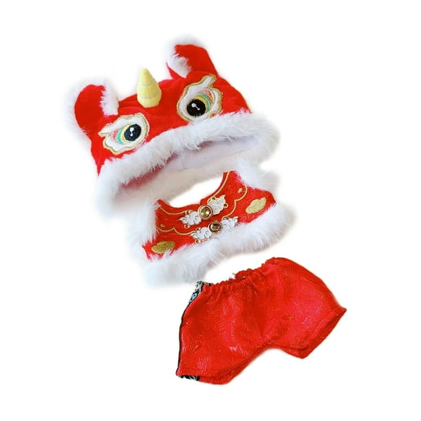 Conjunto de 3 piezas de ropa de peluche para juego de simulación de danza del león suave, ropa para muñecas rojo