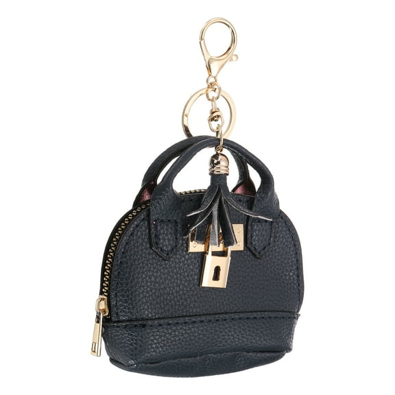 Uxcell Mini Tote Bag Keychain, 1 Pcs Cute Coin Purse Keychain PU Leather, Dark Blue