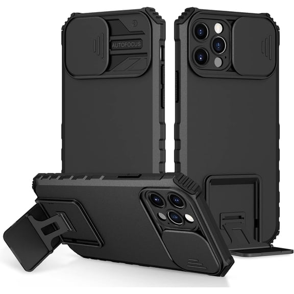 for iPhone 11 Pro Case with Slide Camera Cover, ArmourSilicone TPU Bumper Tough PC Cover with Kickstand, Military Shockproof Absorption Protective Cell Phone Case for iPhone 11 Pro Black