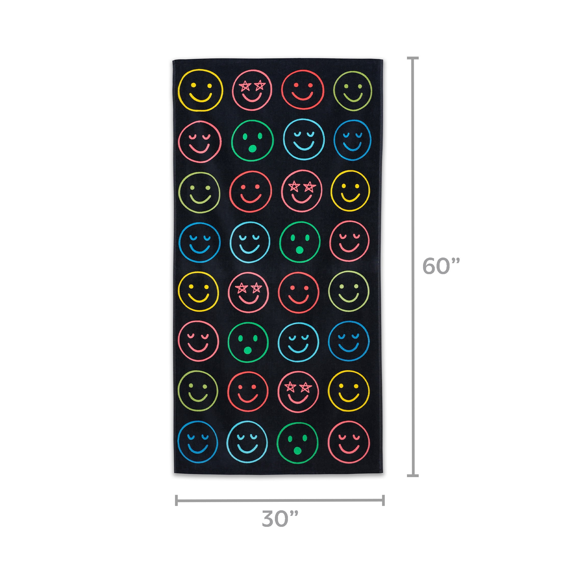 Mainstays Kids Cotton Blend Beach Towel, 30 x 60 Inches, Neon Smiles