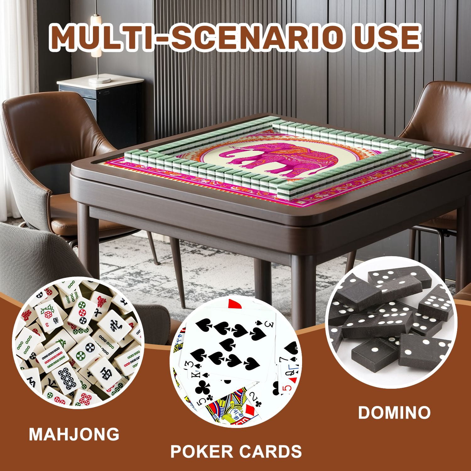 Mahjong Mat 31.5" x 31.5" Ornate Pink Elephant Mandala Art Intricate Floral Ethnic Patterns Non-Slip Noise Reduction American Mahjong Tiles Table Cover for Dominoes Poker Card Board Games Gift