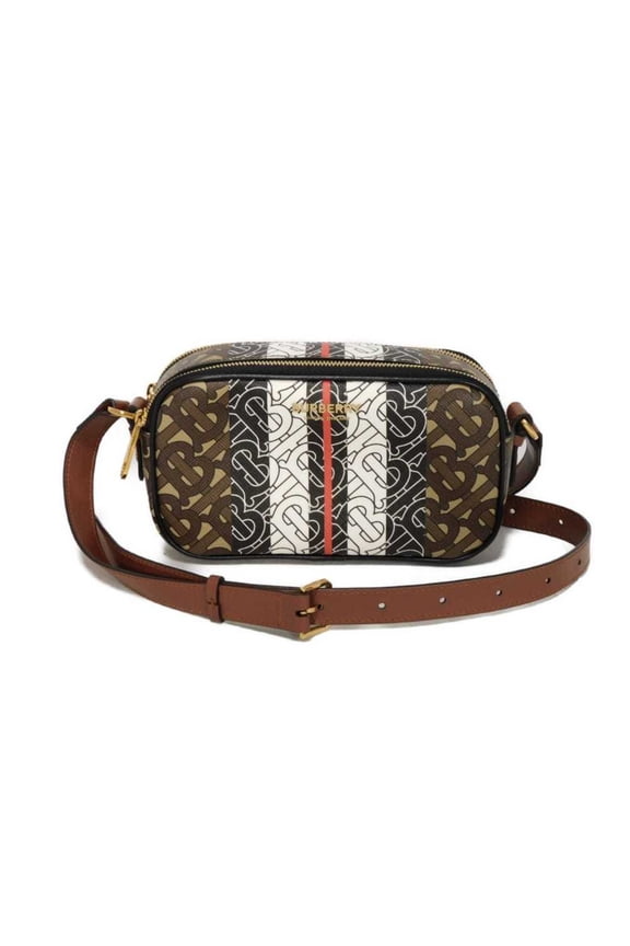 Pre-Owned Burberry TB Monogram Mini Camera Bag, Brown Multicolor, 2-Way Belt E-Canvas, 8032774,...