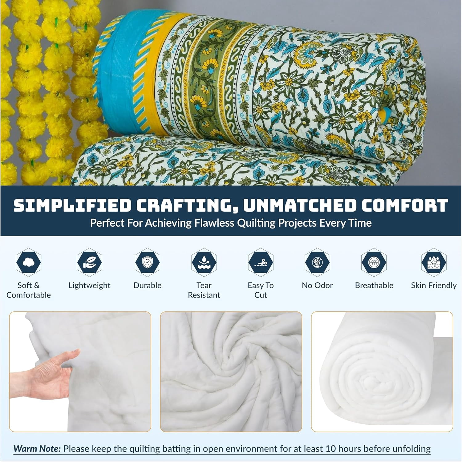 80/20 Cotton Batting for Crafts - 120" x 120" Natural Quilt Backing Fabric - Durable, Soft & Machine Washable - Sewing Batting for DIY Projects, Blankets, etc...