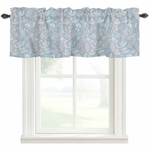 Gray Blue Dandelion Farmhouse Short Window Curtain Valances, Spring Flowers Modern Minimalist Rod Pocket Kitchen Valances for Living Room Bedroom Bathroom Cafe 42" x 18"
