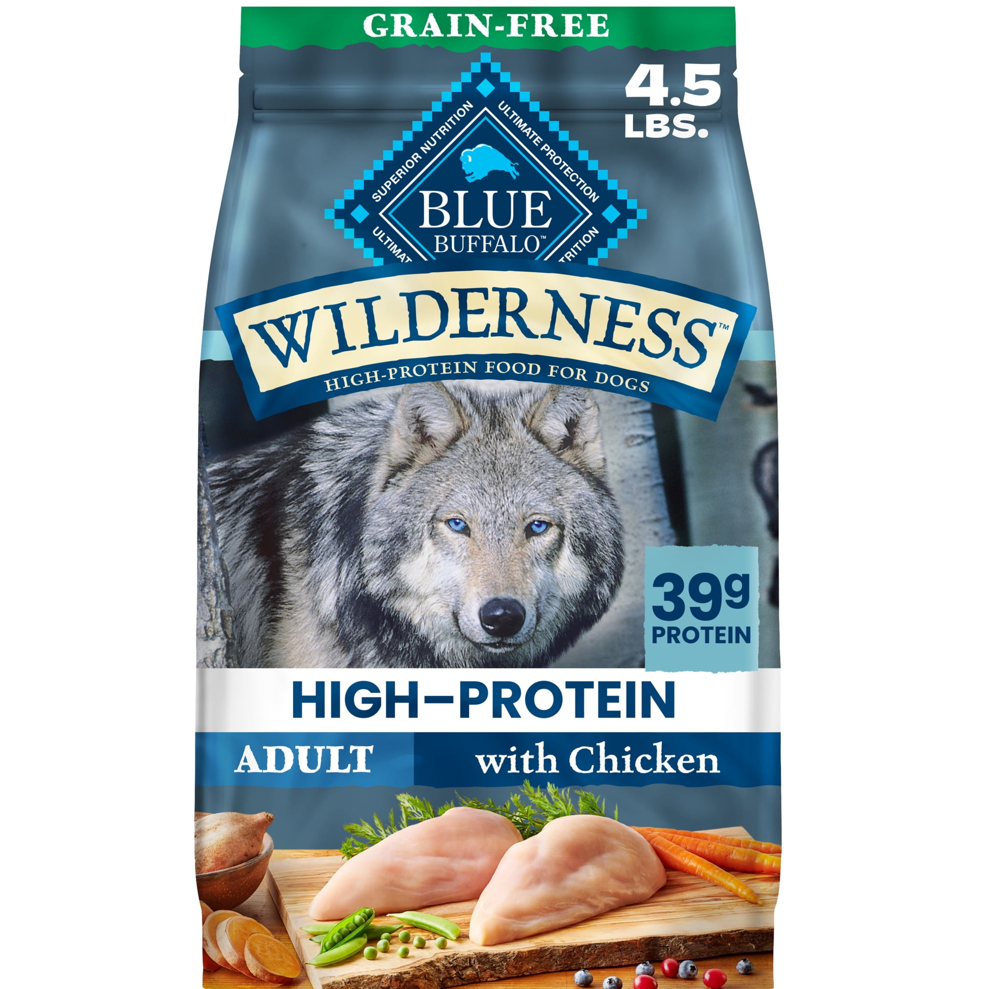 Blue Buffalo Wilderness High-Protein, Grain-Free Chicken Adult Dry Dog Food 4.5lb Bag
