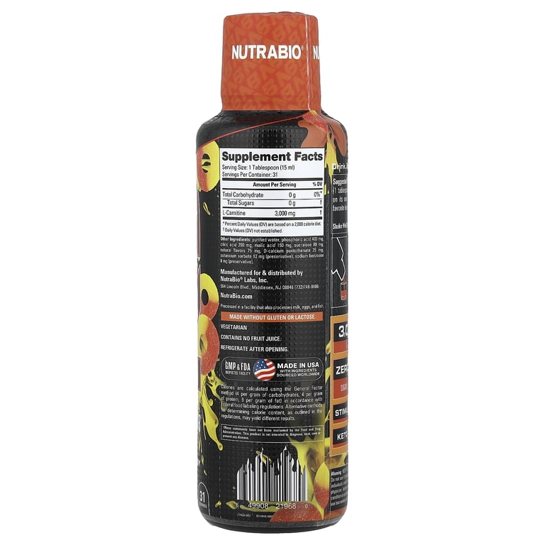 l carnitine juice NutraBio – L-Carnitine Liquid Shots – 3000mg, (Peach Rings) – 10mg of Vitamin B-5 – Zero Carbs & Sugars – Energy Production – Muscle Recovery Glutathione 5gs Micro 5000mg bs-pipeline Flavor::Cherry Peach 0's