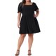 thumbnail image 2 of Vestido Babydoll de Verano para Mujeres de Talla Grande Agnes Orinda con Escote Cuadrado Fruncido y Mangas Cortas Abullonadas, Casual A Line Midi Dress 2X Negro, 2 of 6