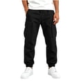 thumbnail image 2 of Ndbuld Boys Cargo Jogger Pants Elastic Drawstring Waist Multi Pockets Casual Tapered Cuffed Kids Work Trousers Black 14-15Years, 2 of 7
