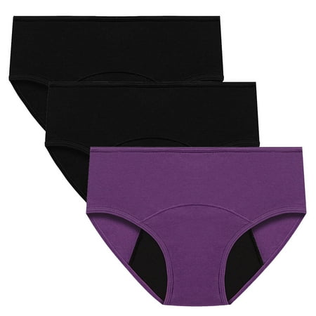 ATOYSOY Women s Multipack Solid Leak Proof Panty Shapewear Control Briefs Seamless Clearance Mid Waist Period Underpants Stretchy Plus Size Hip Lifting Cotton Panties  3 Pack Purple M