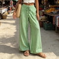 thumbnail image 5 of Ailaofu Women's Summer Striped Wide Leg Pants Drawstring Elastic Waist Casual Palazzo Trousers with Pockets Lightweight Loose Beach Pants for Vacation, 5 of 8
