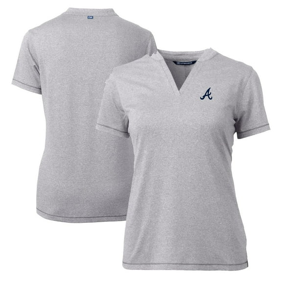 Women's Cutter & Buck Heather Gray Atlanta Braves DryTec Forge Stretch V-Neck Blade Top