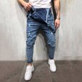 thumbnail image 5 of MHFRRA Mens Bootcut Jeans Men's Overall Casual Jumpsuit Jeans Wash Broken Pocket Trousers Suspender Pants Size M, 5 of 9
