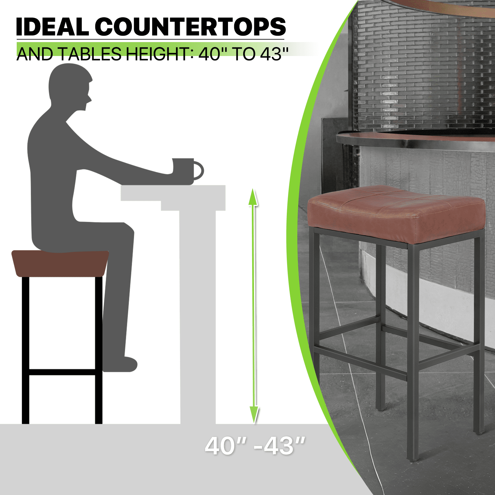 Magshion 31.5" Upholstered Counter Bar Stool Set of 2, Backless PU Leather Saddle Seat Barstools for Kitchen Island, Metal Frame, Gray