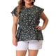 thumbnail image 1 of Blusas de Talla Grande para Mujeres Agnes Orinda, Cuello Redondo, Floral, Cintura con Lazo, Mangas Cortas y Acampanadas, 3X Negro, 1 of 8