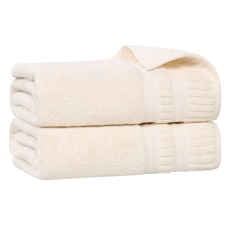 Superior Venice Ribbed Textured Border Zero Twist Bath Sheets, Set of 2, Ivory