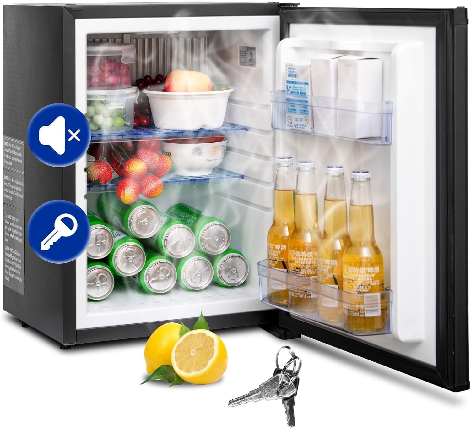 Smeta Mini Fridge with Lock 1.4 Cu ft RV Refrigerator Freightliner 12V DC/110V AC Bedroom Truck Dorm