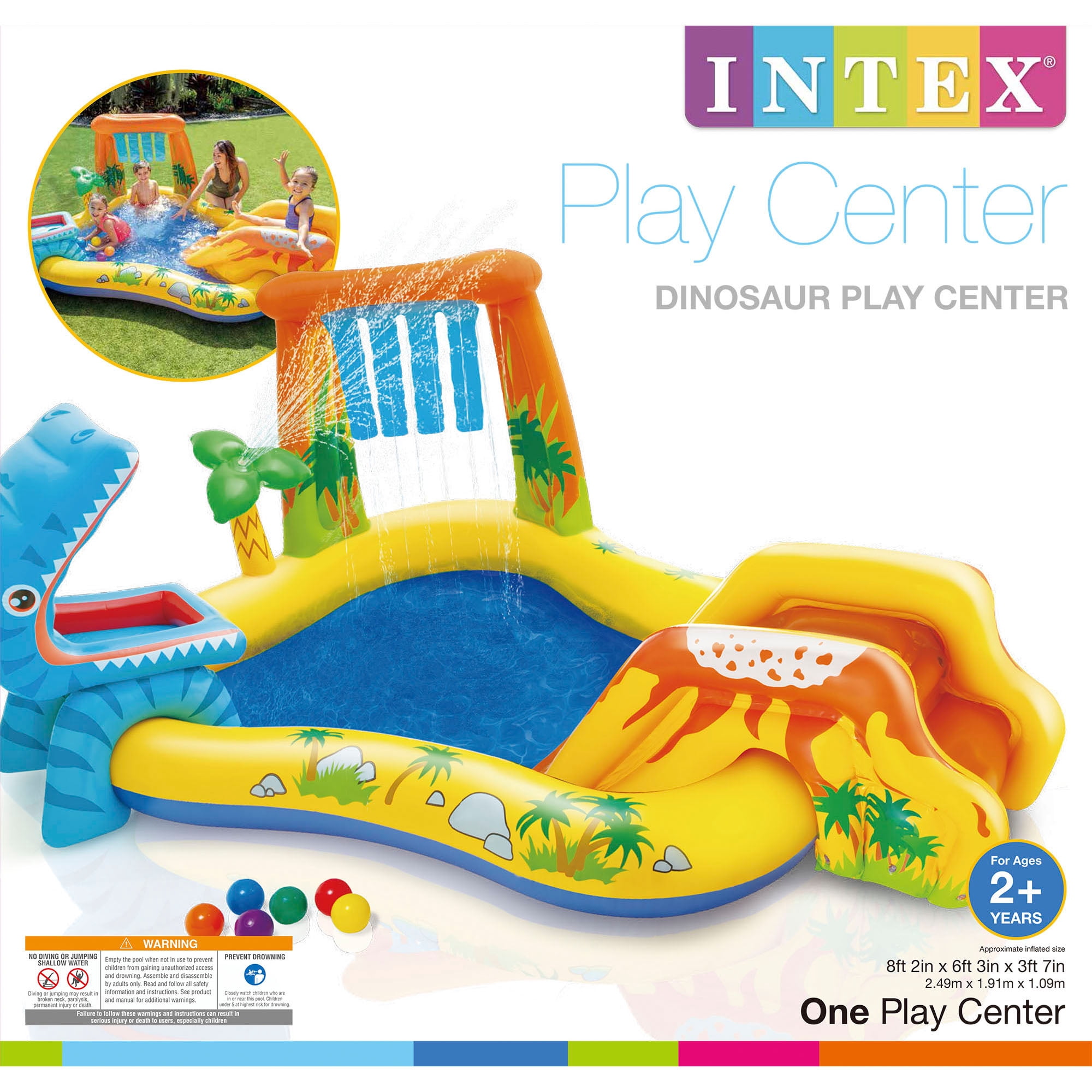 Intex 8ft x 6.25ft x 43in Dinosaur Play Pool & Inflatable Rainbow Play Pool