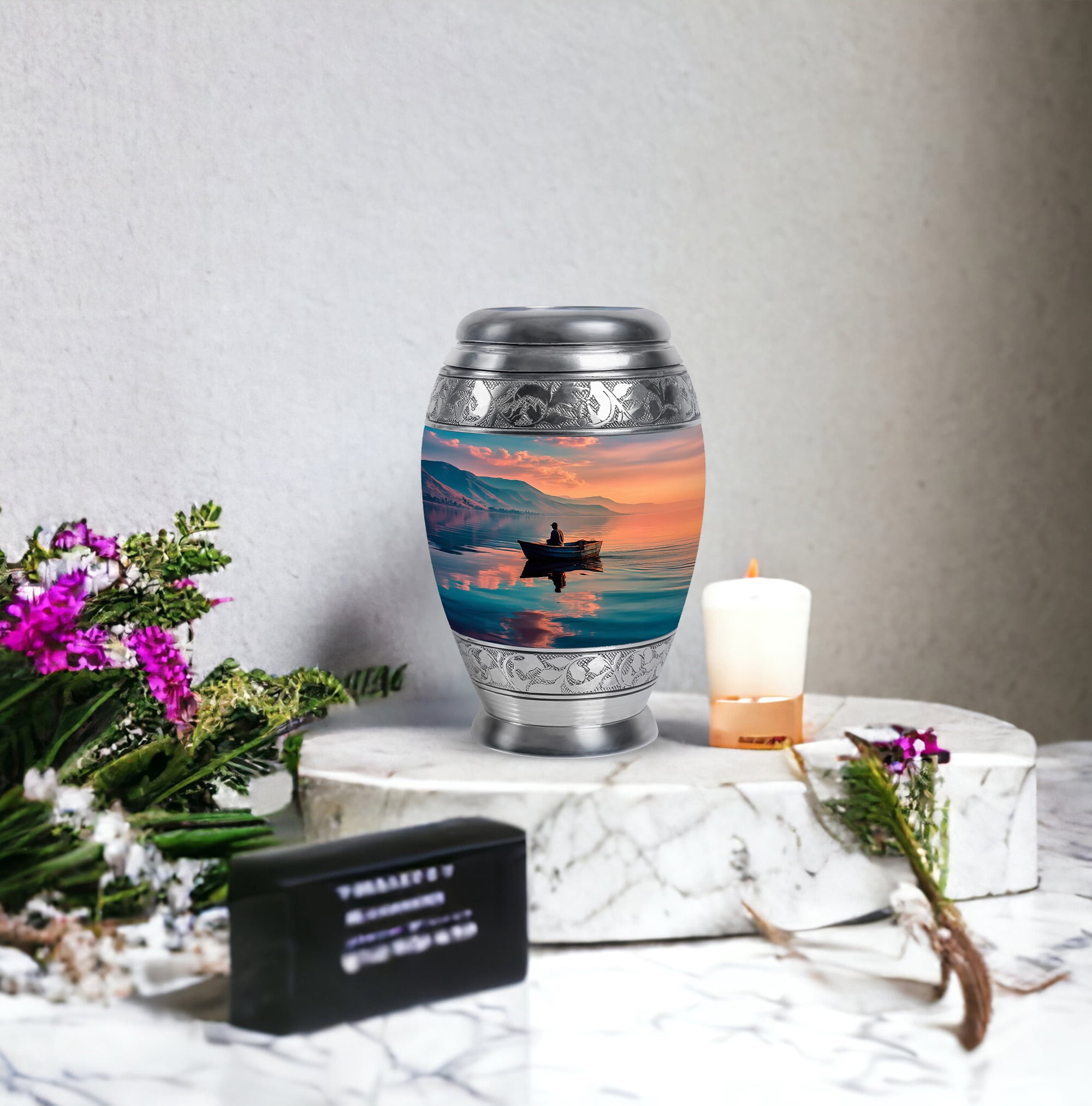 MUKTIVE Fishing Alone Cremation Urns for Adult Ashes Men & Women Keepsake - River, Mountains Small Burial Urn for Human Ashes - Cremated Remains Holder - Memorial Gifts for Loss of Dad (3 Inch)