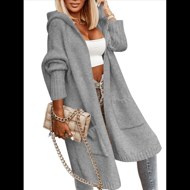Cárdigan para Mujer, Holgado, con Capucha, Informal, de Larga, Color Liso, con Estampado de Letras, para Exteriores Gris L