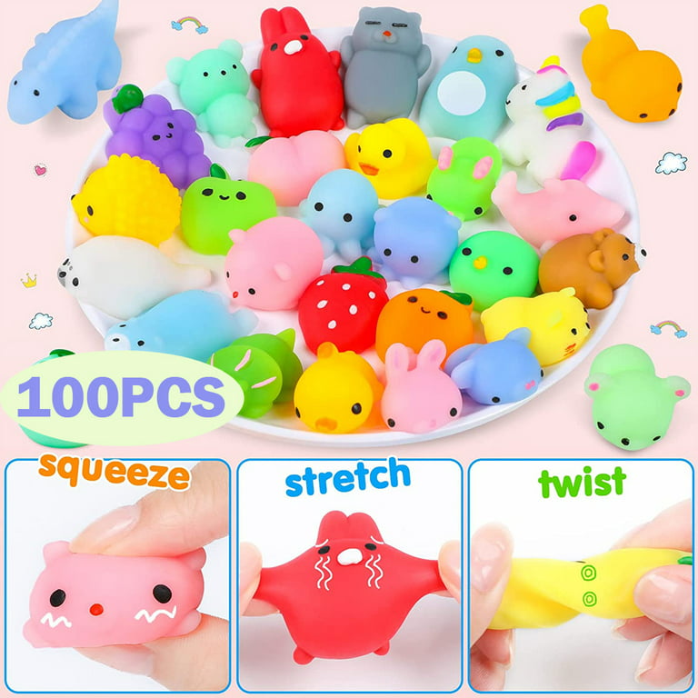 100 Mochi Squishy Toys for Kids Party Favors Fruit Animal Mini