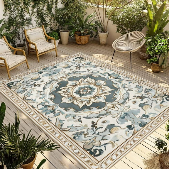 Fsddascl Farmhouse Boho Outdoor Rug for Patio/Deck/Porch, Non-Slip Large Area Rug 5 x 8 Ft, Vintage Farmhouse Bohemia Pattern Art Indoor Outdoor Rugs Washable Area Rugs, Camping Rug Carpet